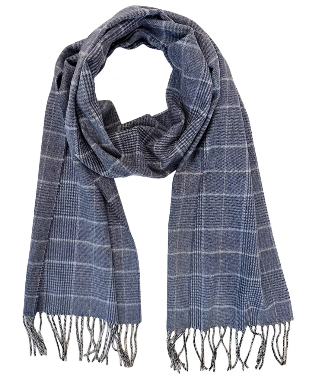 Instastuff Blue & Grey Windowpane Check Scarf with Fringe