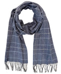 Instastuff Blue & Grey Windowpane Check Scarf with Fringe