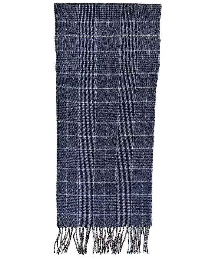 Instastuff Blue & Grey Windowpane Check Scarf with Fringe