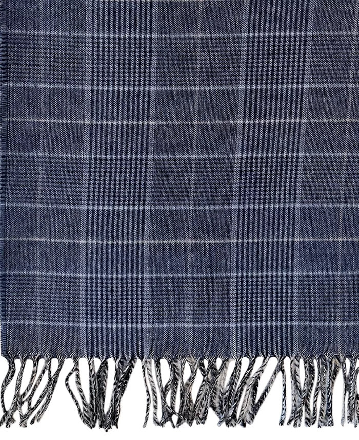 Instastuff Blue & Grey Windowpane Check Scarf with Fringe