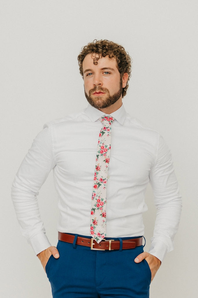 Instastuff Pink Rose Floral Print Necktie