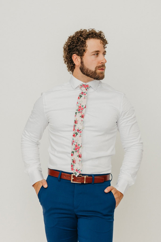 Instastuff Pink Rose Floral Print Necktie
