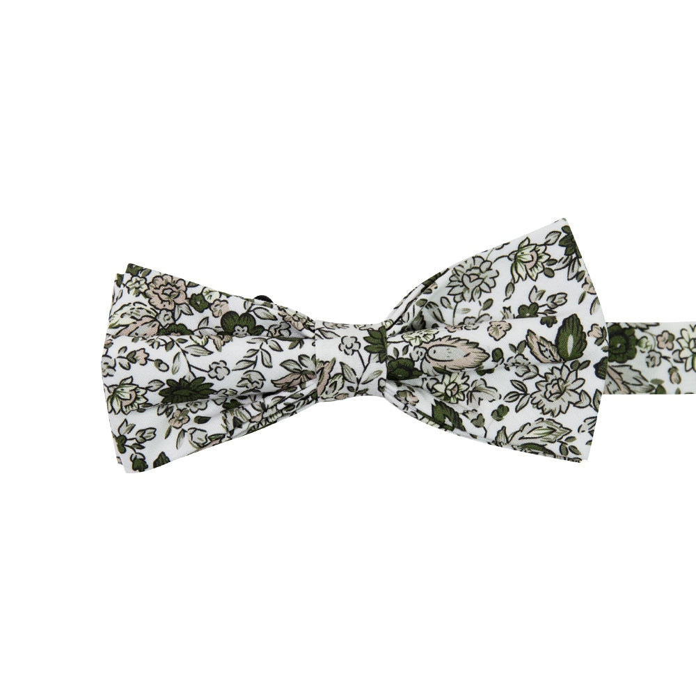 Instastuff White & Green Floral Print Bow Tie