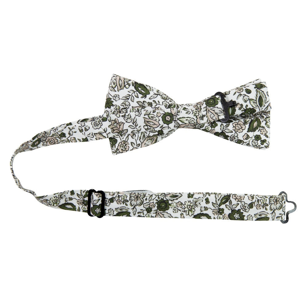 Instastuff White & Green Floral Print Bow Tie