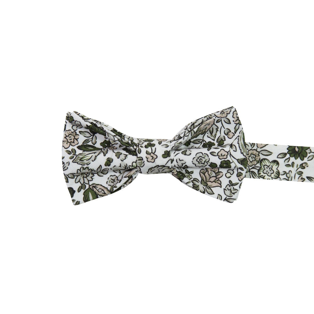 Instastuff White & Green Floral Print Bow Tie