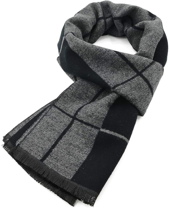 Instastuff Charcoal Gray Windowpane Fringe Scarf