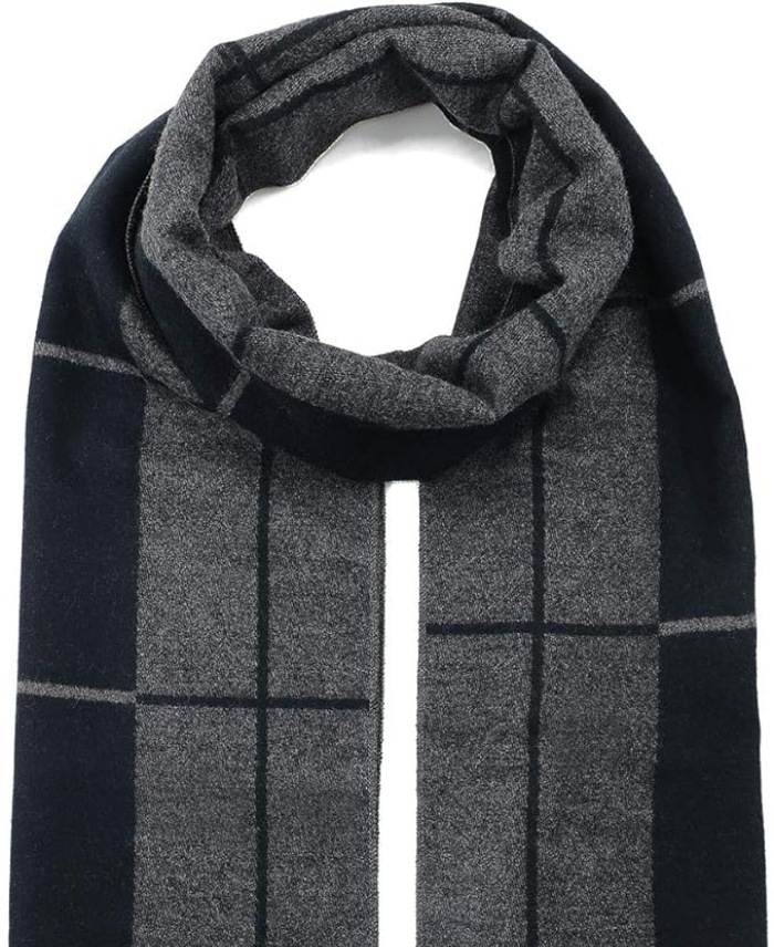 Instastuff Charcoal Gray Windowpane Fringe Scarf