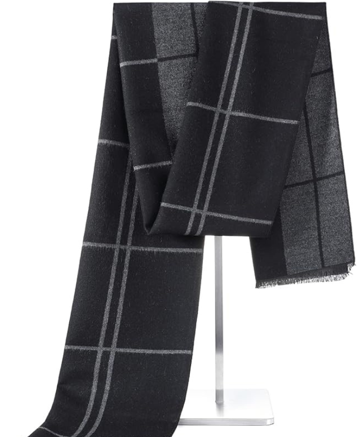 Instastuff Charcoal Gray Windowpane Fringe Scarf