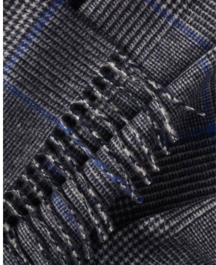 Instastuff Charcoal Gray & Blue Plaid Fringe Scarf