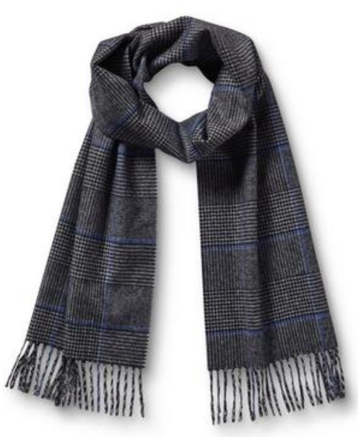 Instastuff Charcoal Gray & Blue Plaid Fringe Scarf