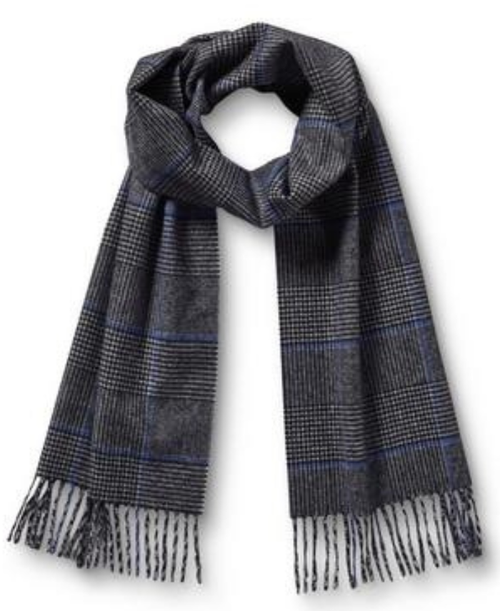 Instastuff Charcoal Gray & Blue Plaid Fringe Scarf